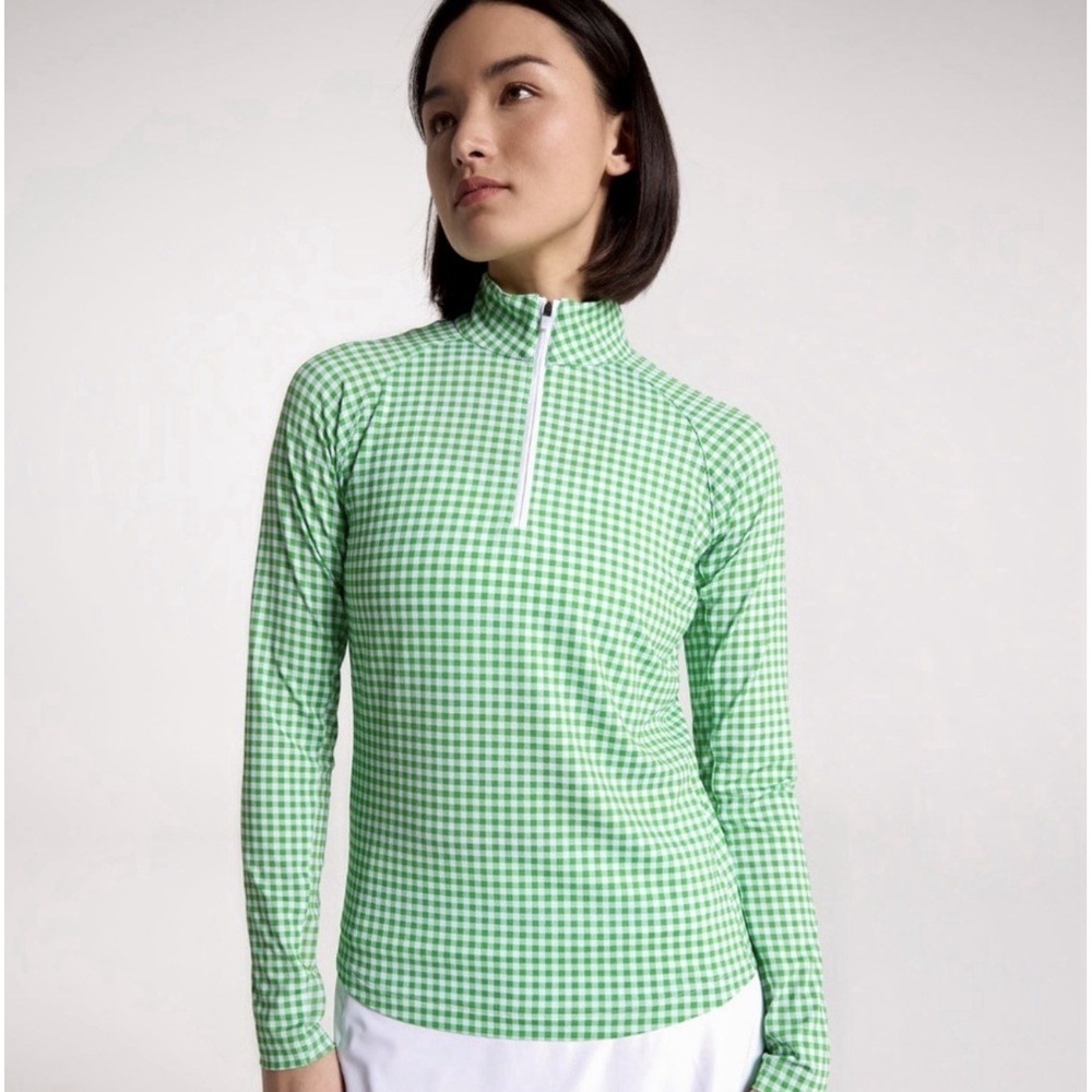 New Women's Walter Hagen P11 UV Protection Quarter Zip Green Gingham Golf Large - Picture 7 of 9